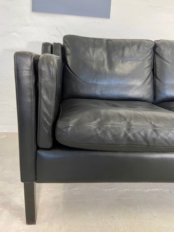 Image 1 of Mid Century Danish Black Leather 3 Seater Sofa by Stouby (Canapé 3 places en cuir noir)