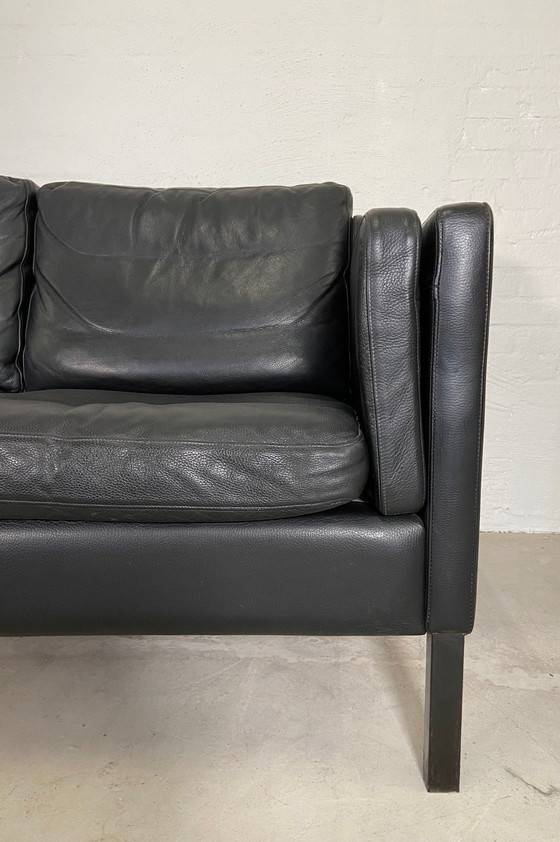 Image 1 of Mid Century Danish Black Leather 3 Seater Sofa by Stouby (Canapé 3 places en cuir noir)