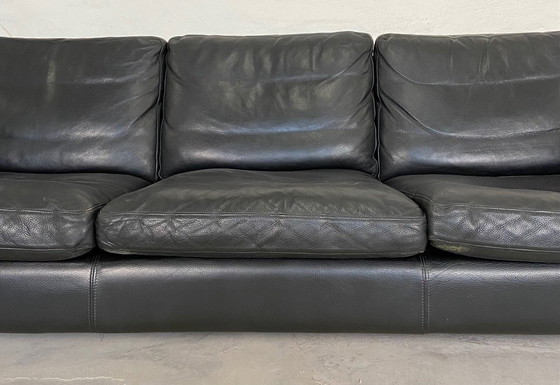 Image 1 of Mid Century Danish Black Leather 3 Seater Sofa by Stouby (Canapé 3 places en cuir noir)