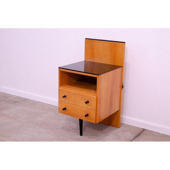 Image 1 of Table de nuit vintage en hêtre et verre par Mojmír Požár pour Up Závody, Tchécoslovaquie 1960