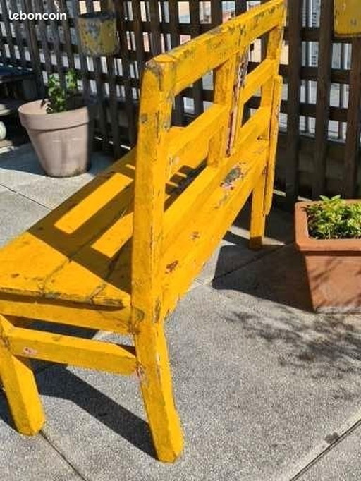 Banc Écolier Ancien En Teck Patine Jaune