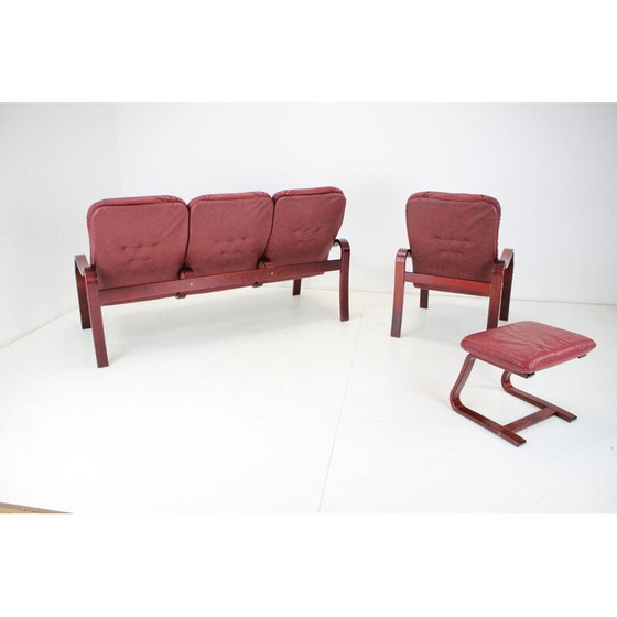 Image 1 of Ensemble de salon vintage en cuir et bois de hêtre courbé par Ton, Tchécoslovaquie 1980