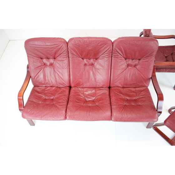 Image 1 of Ensemble de salon vintage en cuir et bois de hêtre courbé par Ton, Tchécoslovaquie 1980