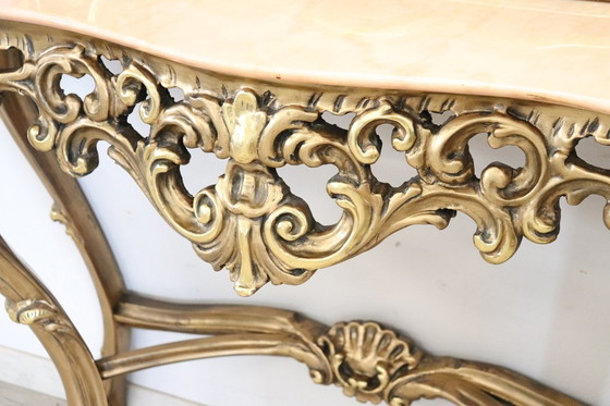 Image 1 of Table console avec miroir en bois doré et marbre, 20e siècle