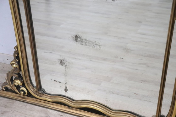 Image 1 of Table console avec miroir en bois doré et marbre, 20e siècle