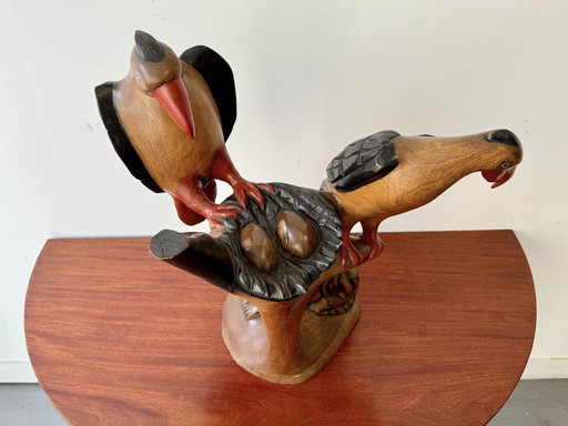 Grande sculpture d'oiseau africain en bois