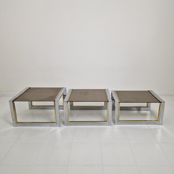 Image 1 of Ensemble de 3 tables gigognes Modern Regency par Belgo Chrom, 1980's