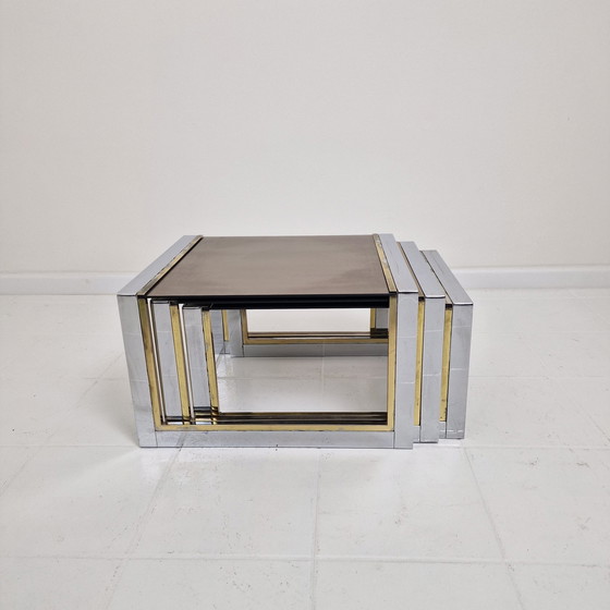 Image 1 of Ensemble de 3 tables gigognes Modern Regency par Belgo Chrom, 1980's