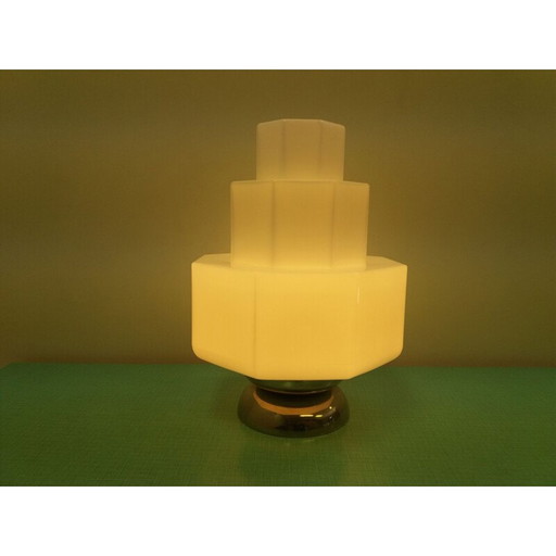 Lampe de table vintage en verre et chrome, Tchécoslovaquie 1940