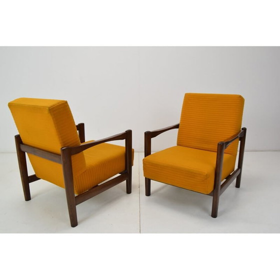 Image 1 of Paire de fauteuils en bois et tissu du milieu du siècle, Tchécoslovaquie, années 1960