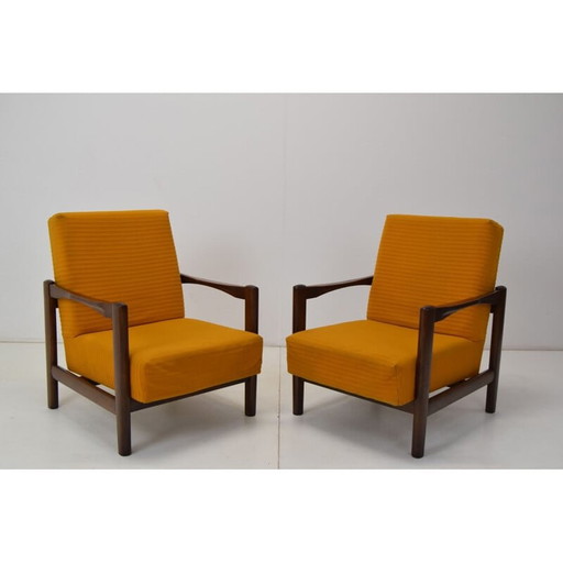Paire de fauteuils en bois et tissu du milieu du siècle, Tchécoslovaquie, années 1960
