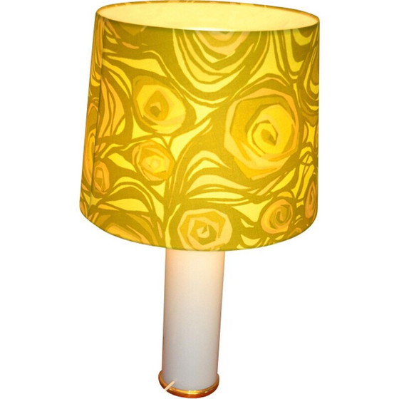 Image 1 of Lampe de table vintage en verre blanc et base dorée par Uno et Osten Kristiansson pour Luxus, Suède 1960