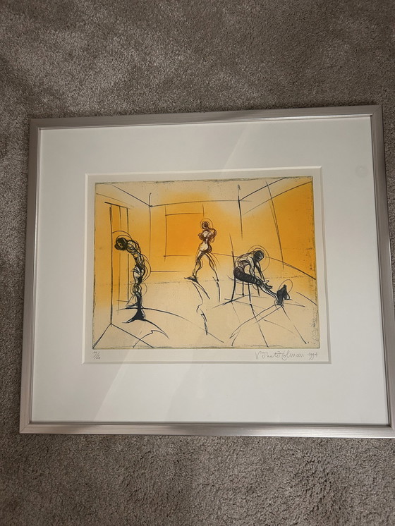 Image 1 of Ronald Tolman - Drie Figuren In Gele Kamer, Aquatint Ets