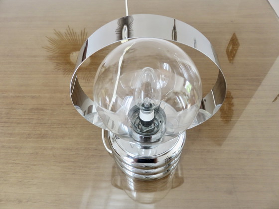 Image 1 of Lampe Space Âge, Chrome Et Verre, Made In Italy 1970