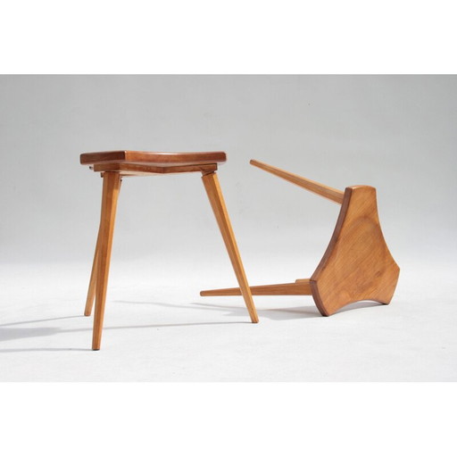 Pair of vintage tabourets en hêtre et orme, France, 1950s