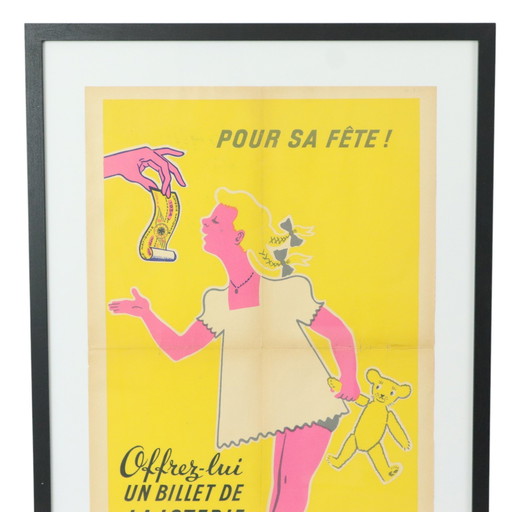 Affiche publicitaire encadrée Loterie Fifties