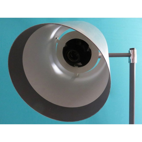 Image 1 of Lampadaire vintage en aluminium brossé sur tige en acier laqué gris, 1960