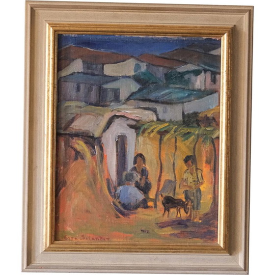 Image 1 of Huile vintage sur panneau d'Elsa Selander, années 1950