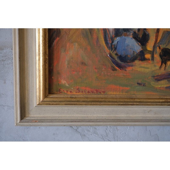 Image 1 of Huile vintage sur panneau d'Elsa Selander, années 1950