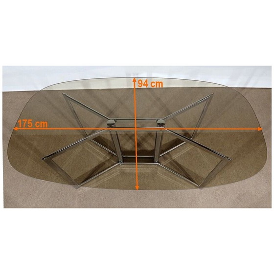Image 1 of Table vintage en métal chromé et verre fumé, 1970