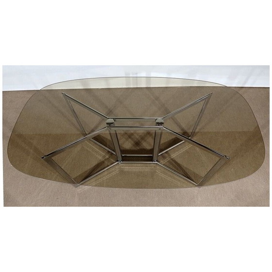 Image 1 of Table vintage en métal chromé et verre fumé, 1970