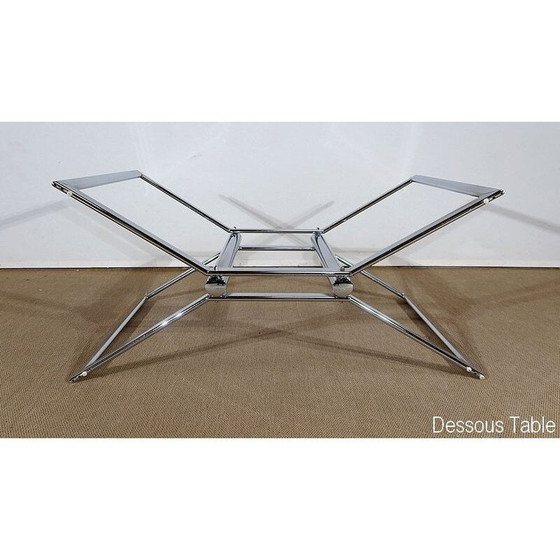 Image 1 of Table vintage en métal chromé et verre fumé, 1970