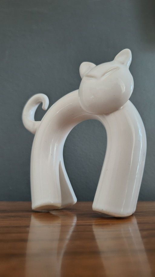 Peter Selhorst Pottery Cat White Porcelaine