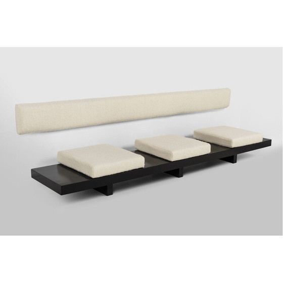 Image 1 of Banc vintage en bois laqué et tissu, années 1960