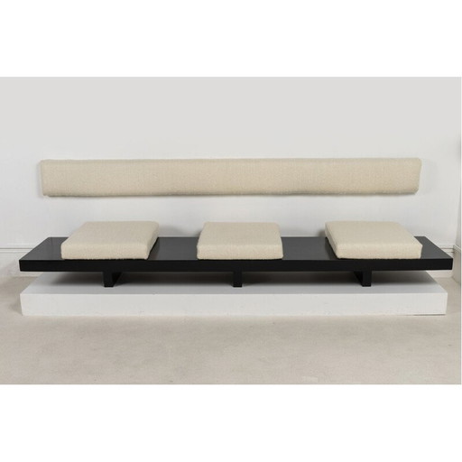 Banc vintage en bois laqué et tissu, années 1960