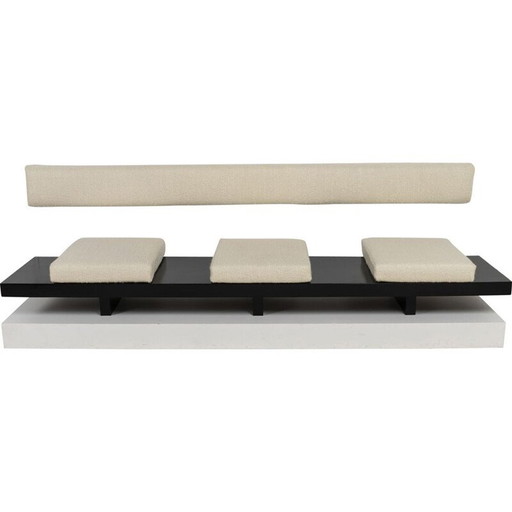 Banc vintage en bois laqué et tissu, années 1960