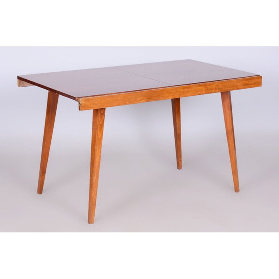 Image 1 of Table de salle à manger pliante vintage en hêtre et placage d'acajou, Tchécoslovaquie 1960
