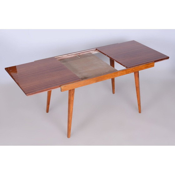 Image 1 of Table de salle à manger pliante vintage en hêtre et placage d'acajou, Tchécoslovaquie 1960