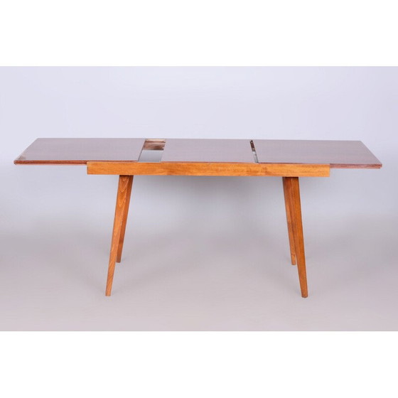 Image 1 of Table de salle à manger pliante vintage en hêtre et placage d'acajou, Tchécoslovaquie 1960