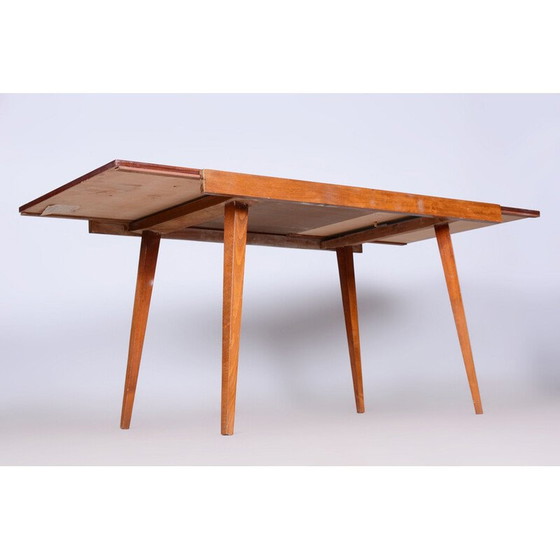 Image 1 of Table de salle à manger pliante vintage en hêtre et placage d'acajou, Tchécoslovaquie 1960