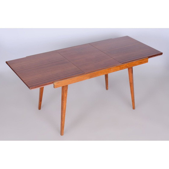 Image 1 of Table de salle à manger pliante vintage en hêtre et placage d'acajou, Tchécoslovaquie 1960
