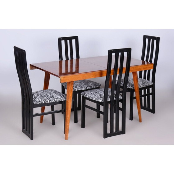 Image 1 of Table de salle à manger pliante vintage en hêtre et placage d'acajou, Tchécoslovaquie 1960