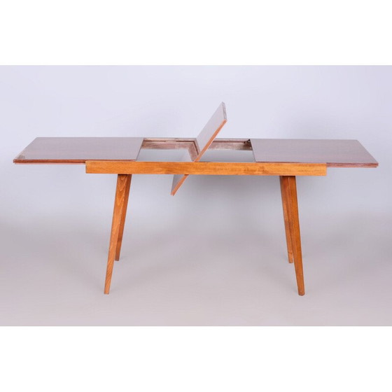 Image 1 of Table de salle à manger pliante vintage en hêtre et placage d'acajou, Tchécoslovaquie 1960