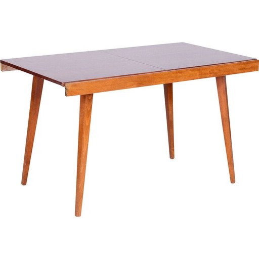 Table de salle à manger pliante vintage en hêtre et placage d'acajou, Tchécoslovaquie 1960