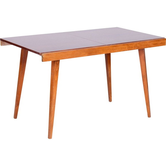 Image 1 of Table de salle à manger pliante vintage en hêtre et placage d'acajou, Tchécoslovaquie 1960