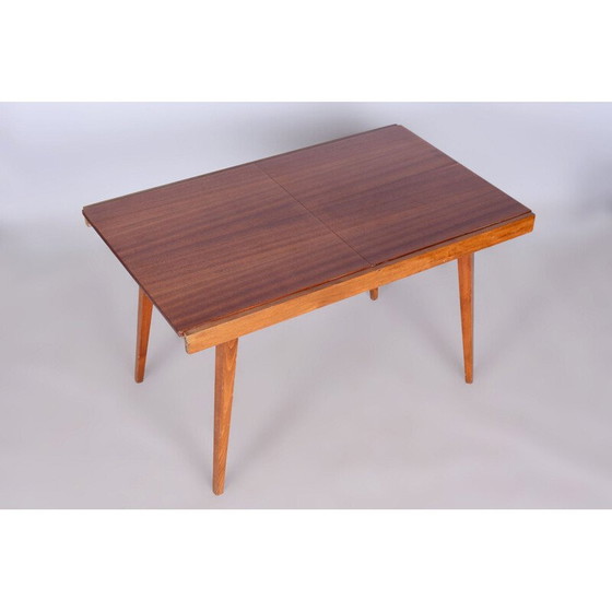 Image 1 of Table de salle à manger pliante vintage en hêtre et placage d'acajou, Tchécoslovaquie 1960