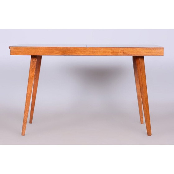 Image 1 of Table de salle à manger pliante vintage en hêtre et placage d'acajou, Tchécoslovaquie 1960