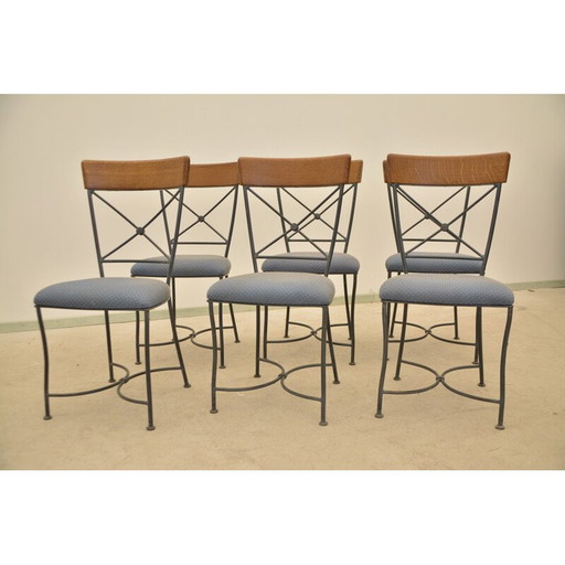 Ensemble de 6 chaises de restaurant vintage en métal et bois