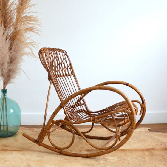 Image 1 of Fauteuil à bascule en rotin vintage de Rohe Noordwolde, 1950-1960