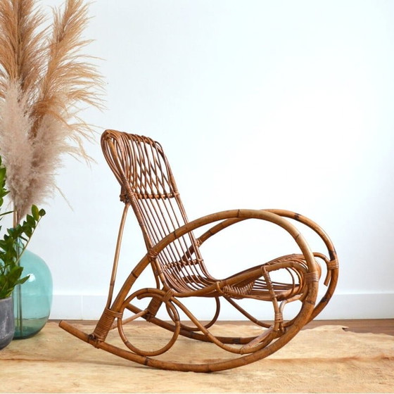 Image 1 of Fauteuil à bascule en rotin vintage de Rohe Noordwolde, 1950-1960