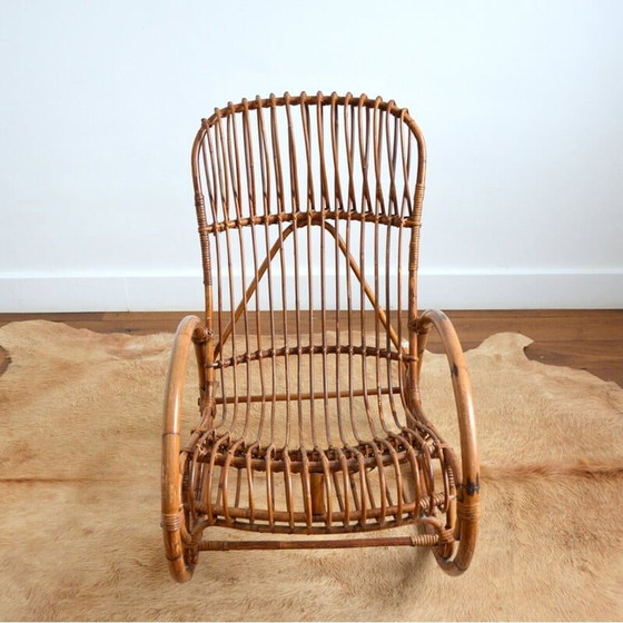 Image 1 of Fauteuil à bascule en rotin vintage de Rohe Noordwolde, 1950-1960