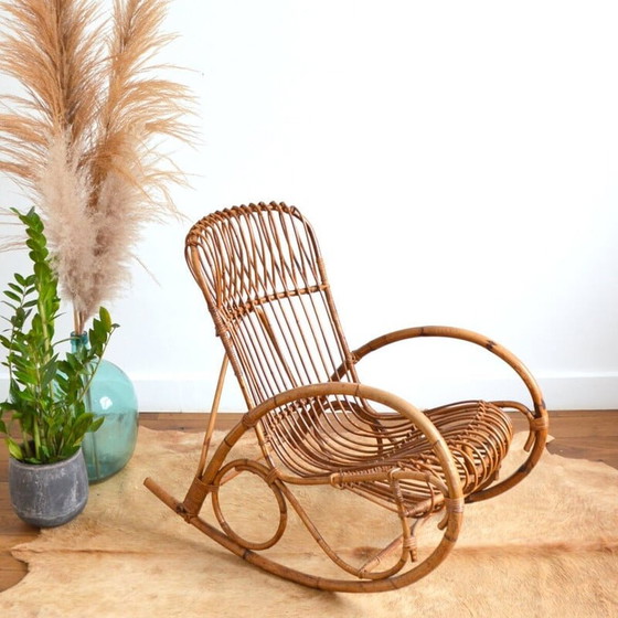 Image 1 of Fauteuil à bascule en rotin vintage de Rohe Noordwolde, 1950-1960