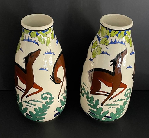 Paire De Vases Art Déco Boch Frères Kéramis Charles Catteau