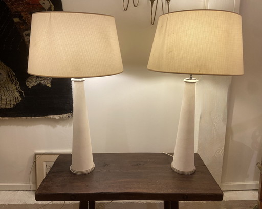 Paire De Lampes Modernistes En Pierre Et Bronze.