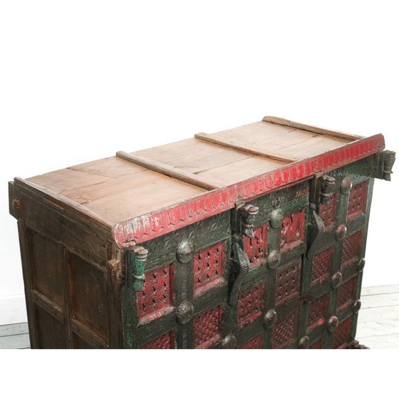 Image 1 of Vintage Asian Ornate sculpted wood Damchiya dowry chest