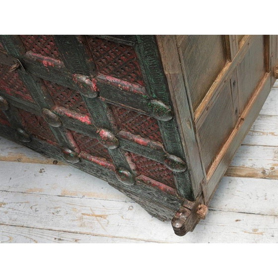 Image 1 of Vintage Asian Ornate sculpted wood Damchiya dowry chest
